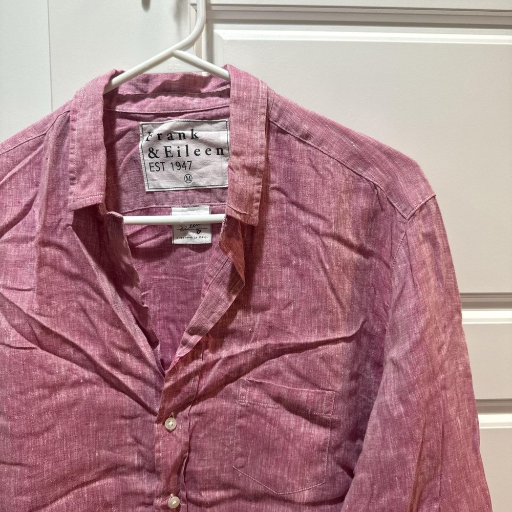 Frank & Eileen Shirt Womens Medium Pink Linen Eileen Button Up Italy Long Sleeve